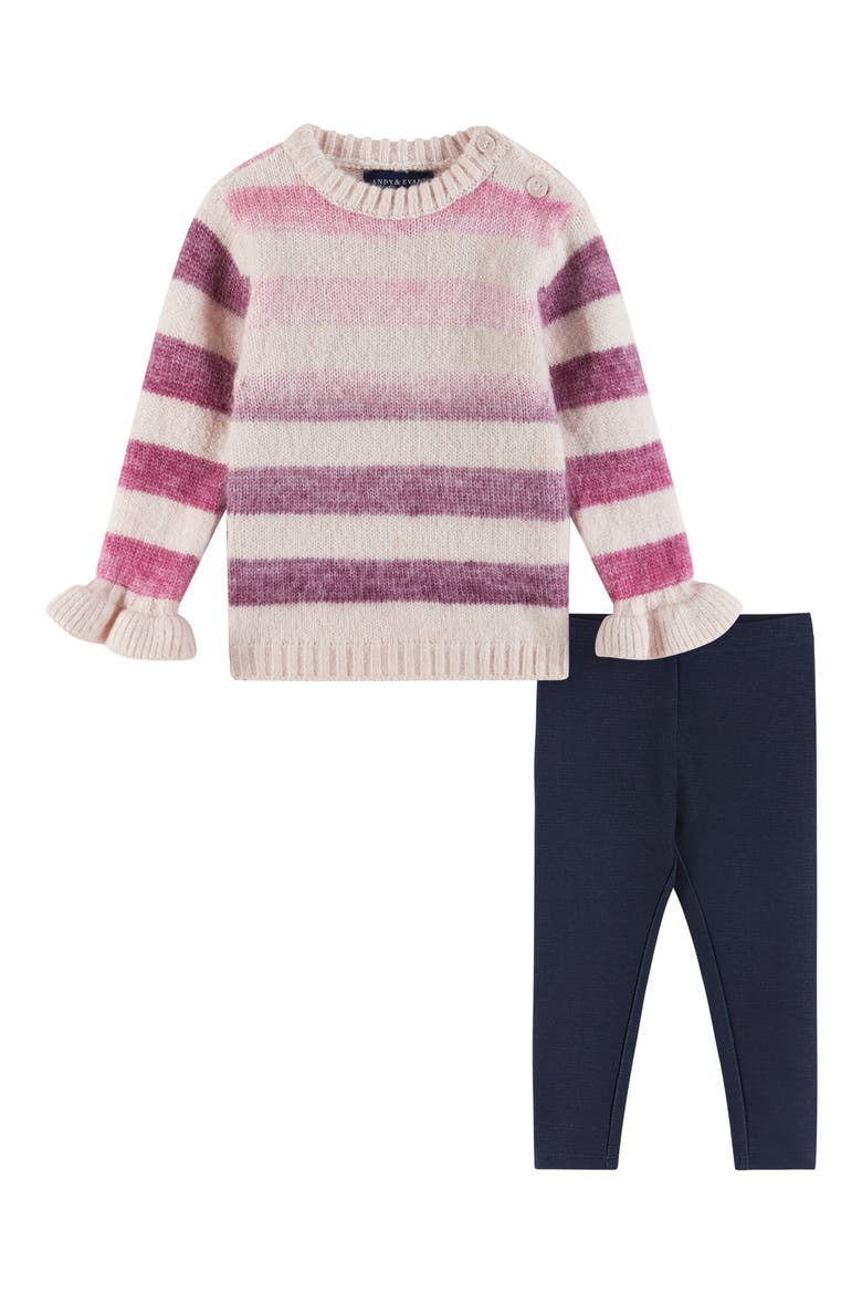Kids' Ombré Stripe Sweater & Leggings Set, Main, color, OATMEAL STRIPE
