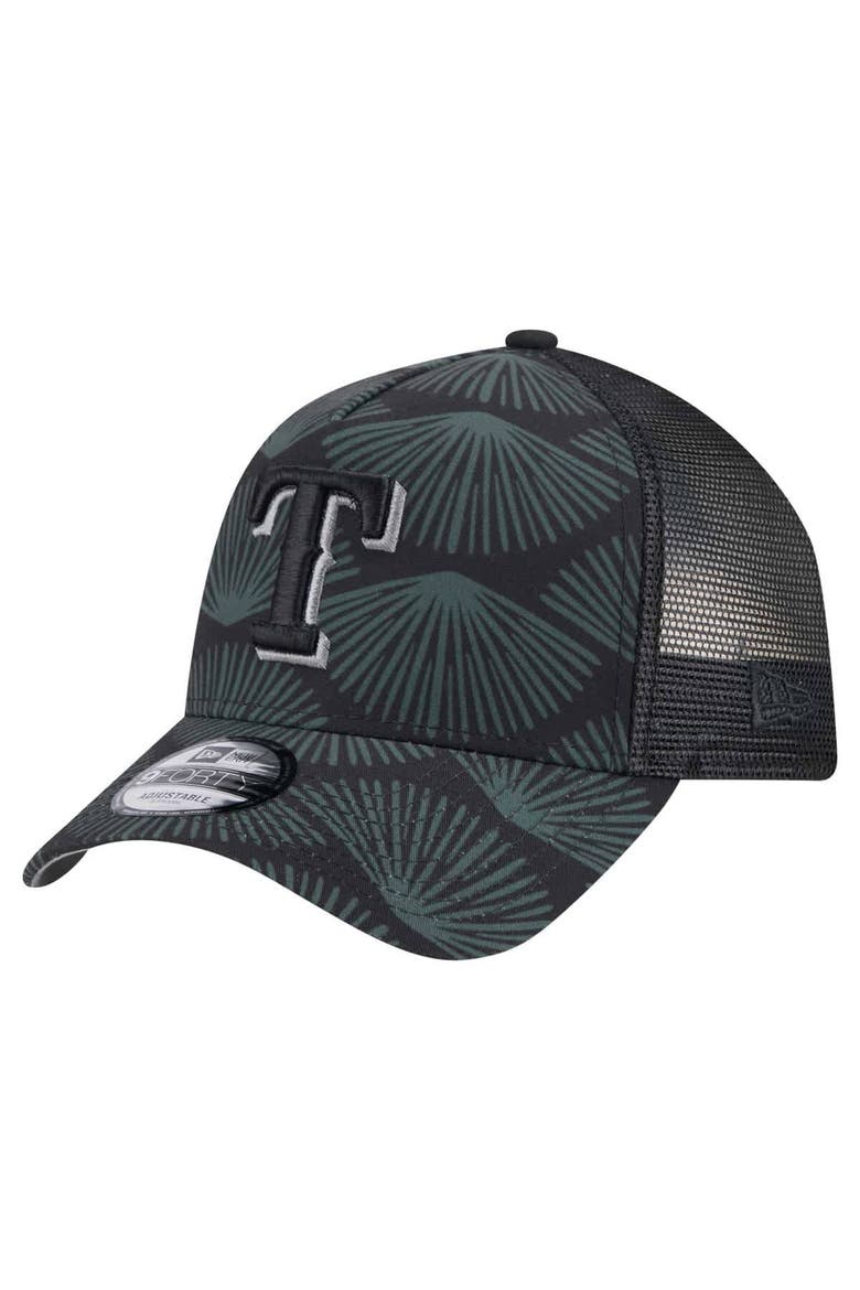Men's New Era  Black Texas Rangers 9FORTY A-Frame Trucker Adjustable Hat, Main, color, Black