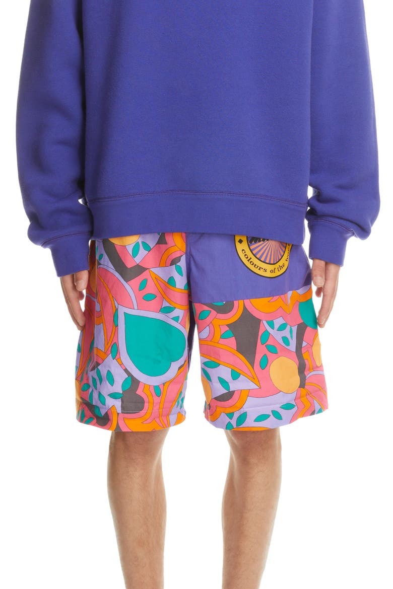 Laverneo Abstract Print Cotton Logo Shorts, Main, color, VIOLET