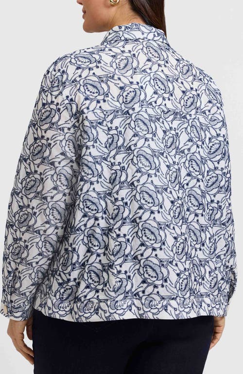 Foxcroft Carolina Floral Embroidered Cotton Button-up Shirt In Multi