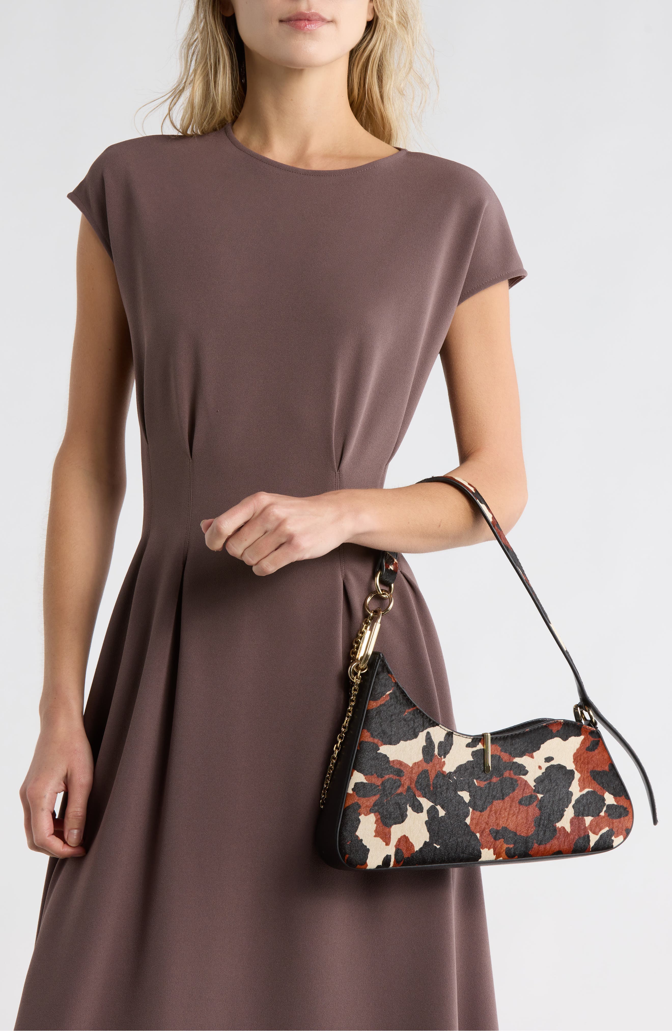 Dolce Vita Prya Calf Hair Shoulder Bag, Alternate, color, Brown Print