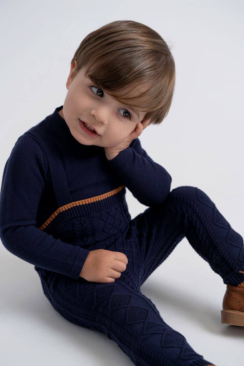 Cable Knit Overall Set, Alternate, color, Black