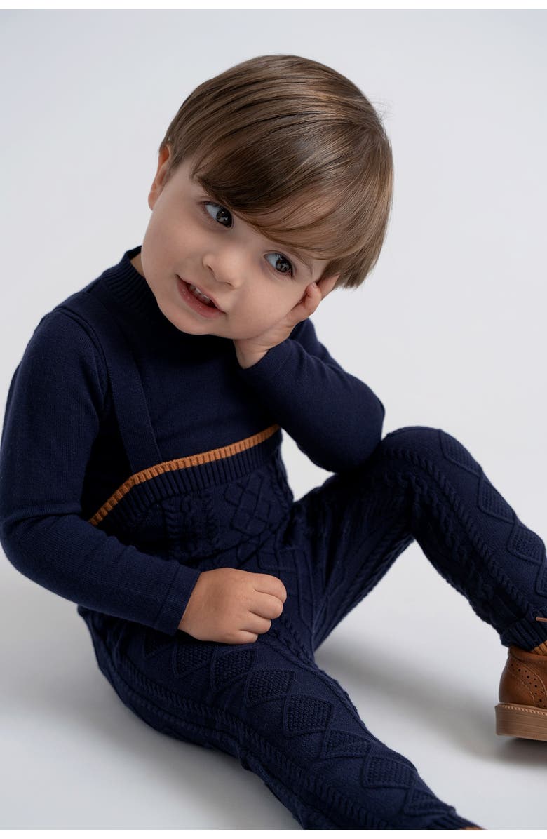 Mr. Mr. Cable Knit Overall Set, Alternate, color, Black