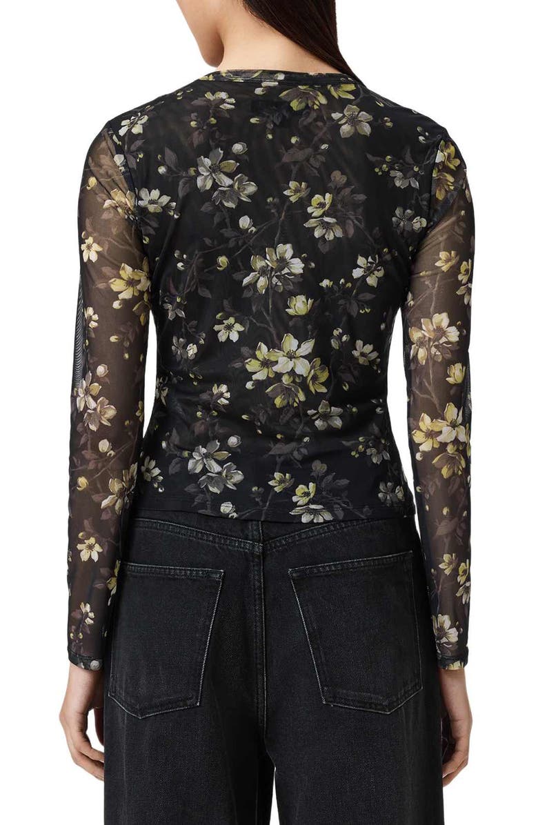AllSaints Ellie Floral Long Sleeve Mesh T-Shirt, Alternate, color, Vine Black