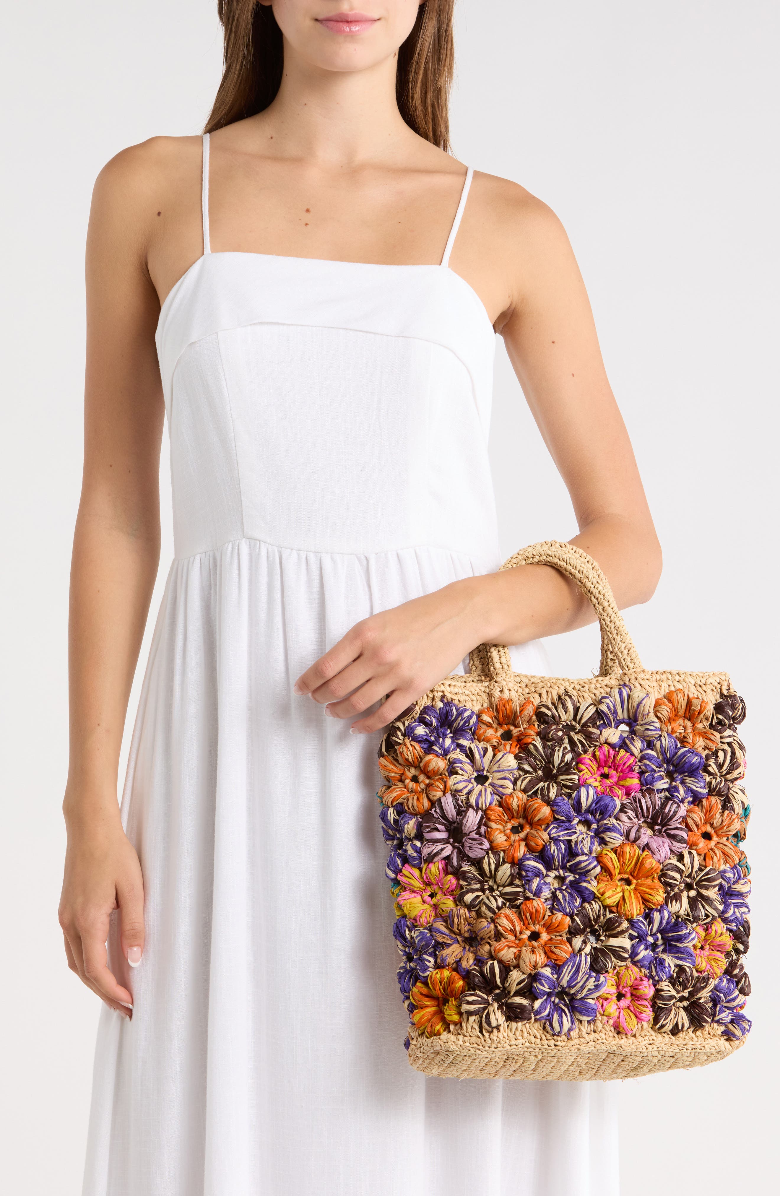 URBAN EXPRESSIONS HANDBAGS Floral Raffia Tote Bag, Alternate, color, Natural Multi