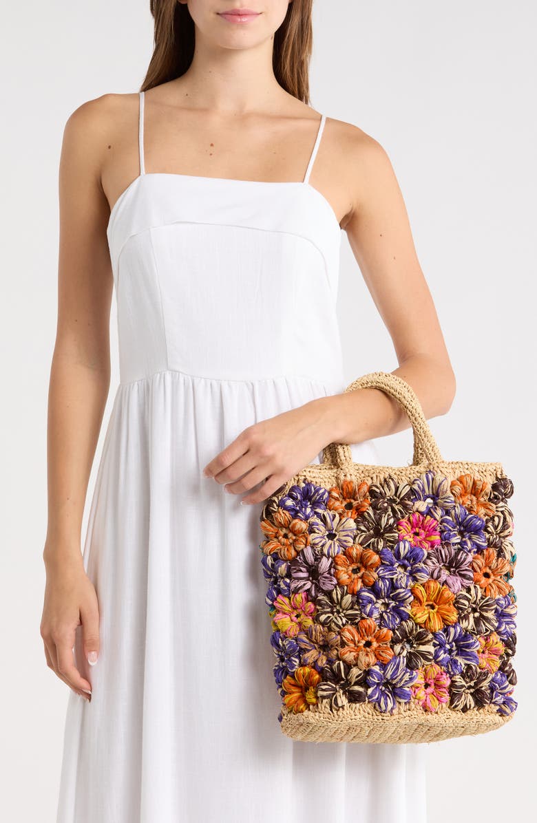 URBAN EXPRESSIONS HANDBAGS Floral Raffia Tote Bag, Alternate, color, Natural Multi