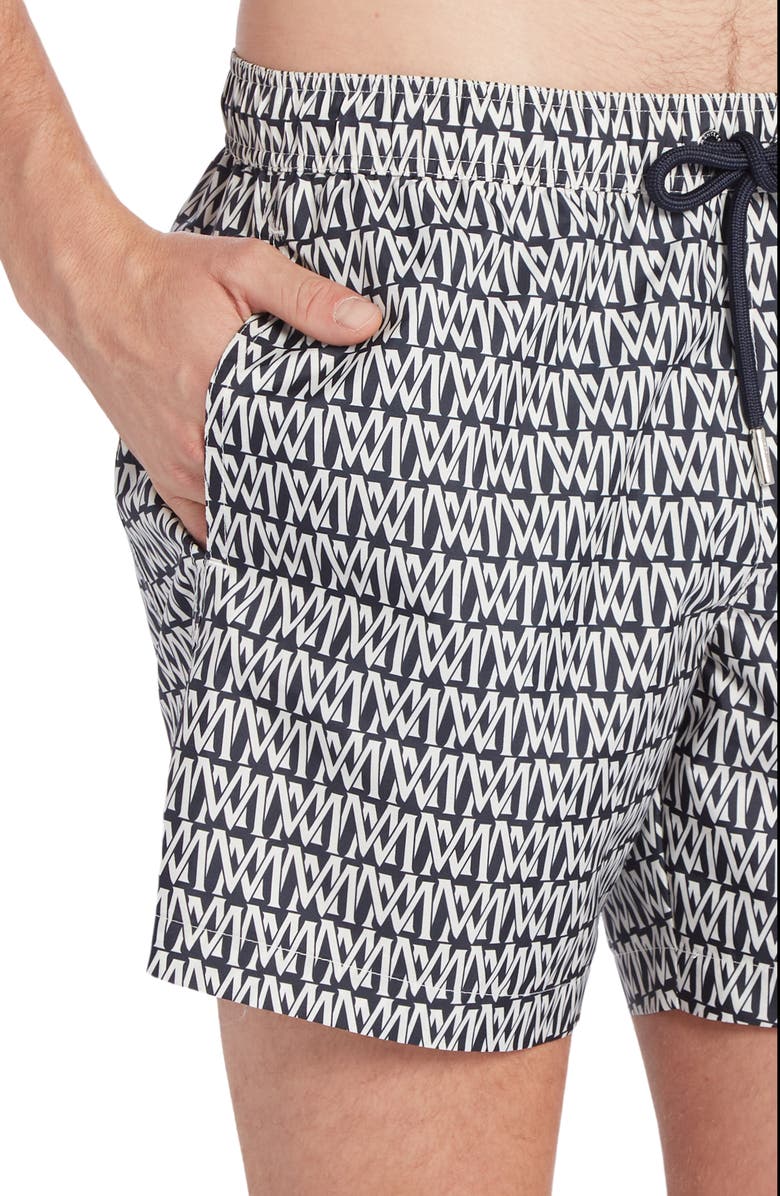 Moncler Monogram Print Swim Trunks, Alternate, color, 