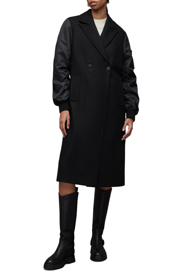 Paulah Wool Blend Longline Coat, Main, color, BLACK