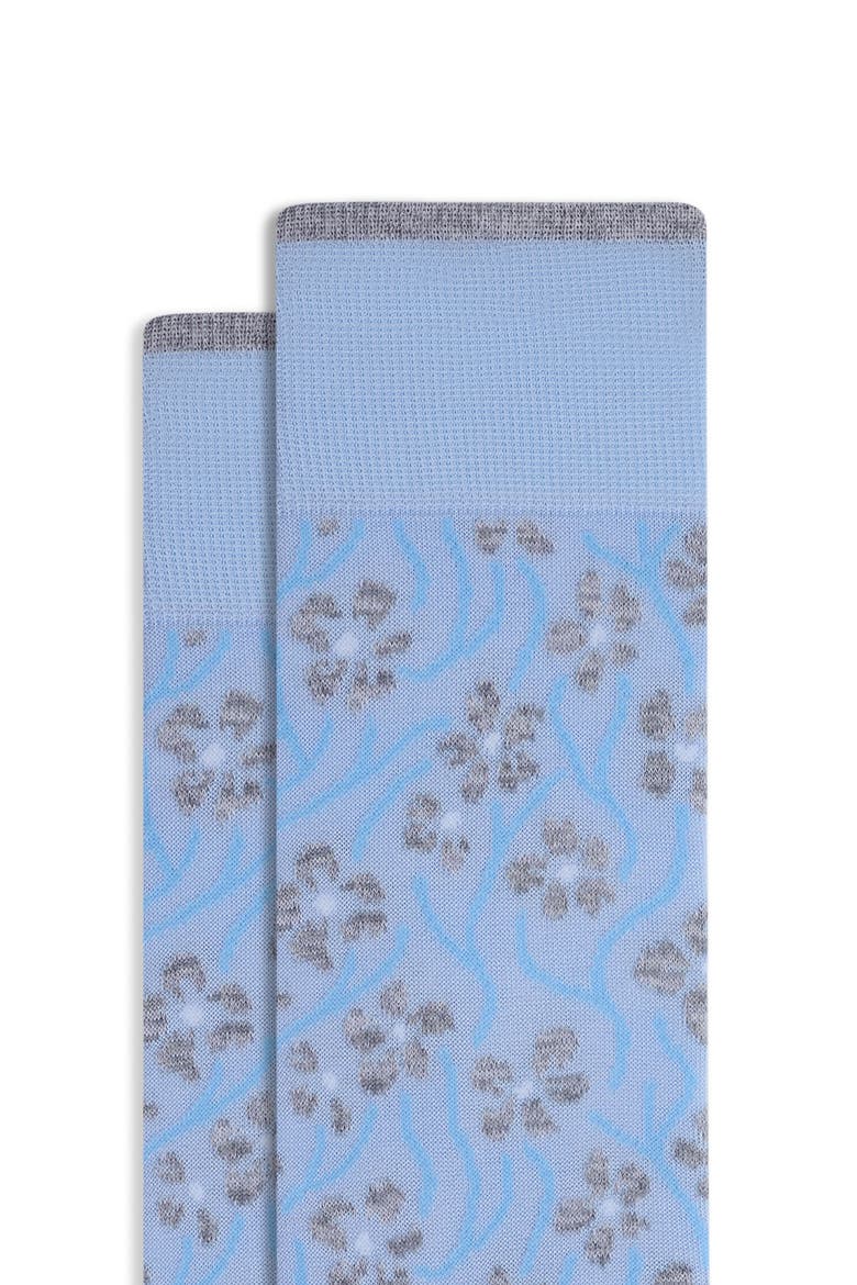Floral Mercerized Cotton Blend Dress Socks, Alternate, color, AIR BLUE