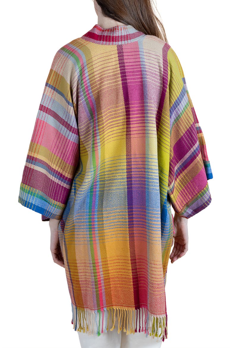 Rainbow Plaid Wool & Cotton Cardigan, Alternate, color, YELLOW MULTI