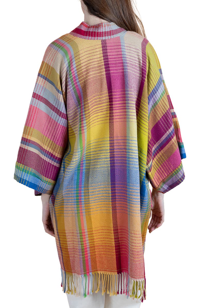 SAACHI Rainbow Plaid Wool & Cotton Cardigan, Alternate, color, Yellow Multi