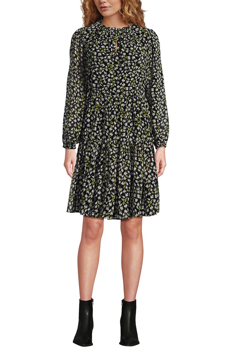 Lands' End Chiffon Above the Knee Adjustable Dress, Alternate, color, Black Mini Bloom Floral