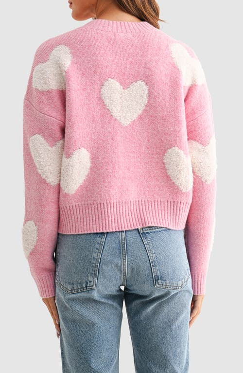 Lush Heart Crewneck Sweater In Pink