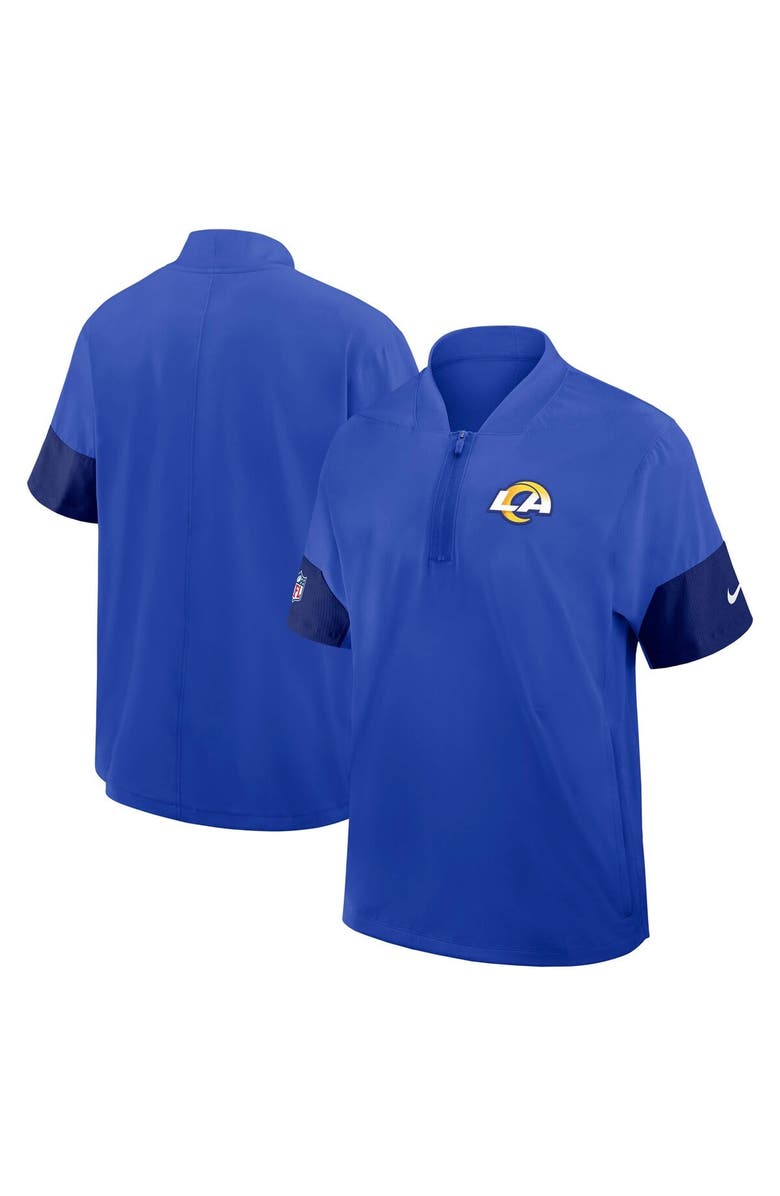 Nike Men's Nike Royal Los Angeles Rams Sideline Short Sleeve Quarter-Zip Performance Coach Jacket, Main, color, Royal