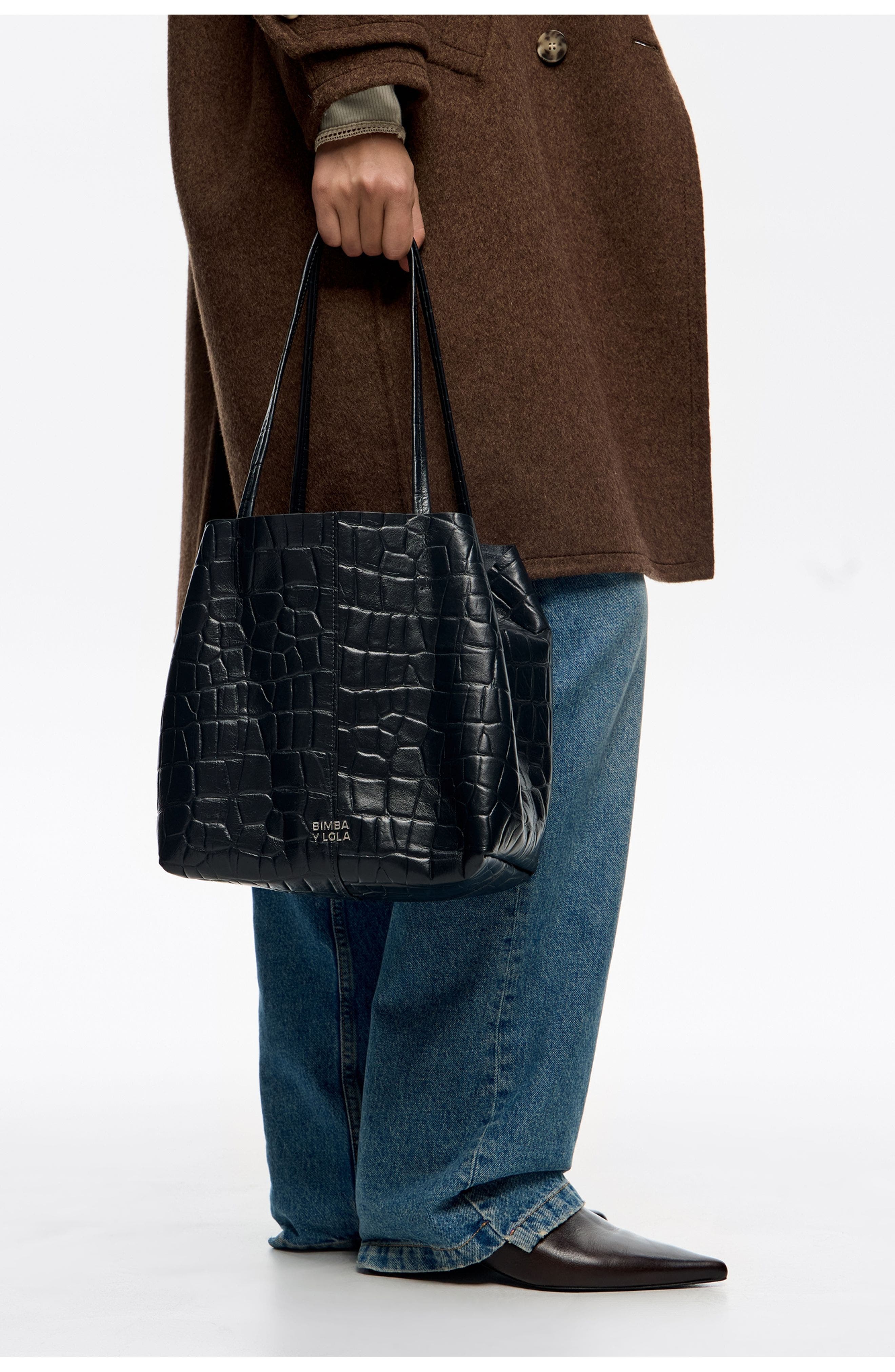 Bimba y Lola Medium Leather Shopper Bag, Alternate, color, Petrol Blue