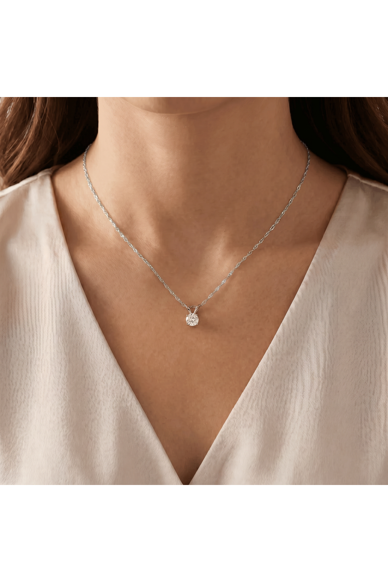 3/4ct Lab Grown Diamond Round Solitaire Pendant 14K Gold Necklace, Alternate, color, 14k White Gold