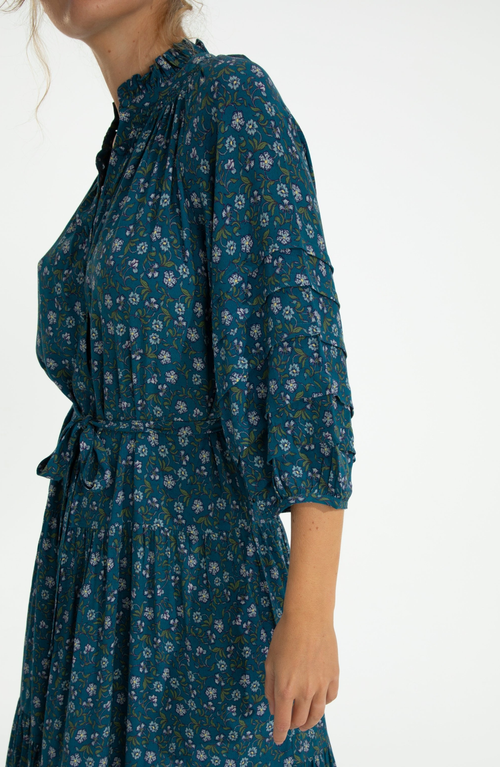Hermoza Zoey Jo Belted Tiered Maxi Dress In Blue