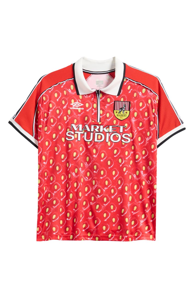 MARKET x Umbro Strawberry Half Zip Soccer Jersey, Alternate, color, Vermillion