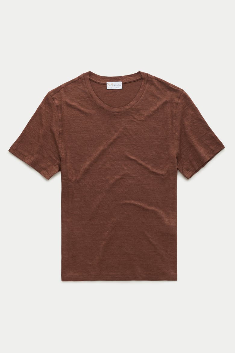 Short Sleeve Linen Crew Neck Tee, Main, color, Marrone