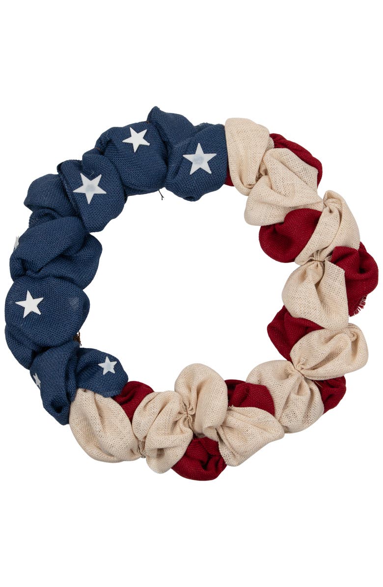 Northlight Americana Stars and Stripes Burlap Patriotic Wreath - 20" - Unlit, Main, color,