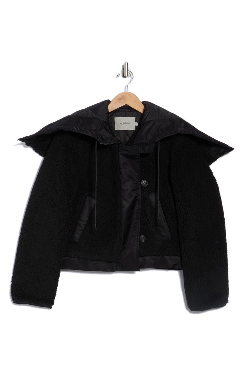 Hudson Jeans Faux Shearling Hooded Cropped Jacket, Alternate, color, Black