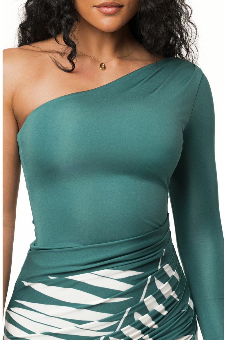 Print One-Shoulder Cutout Maxi Dress, Alternate, color, GREEN