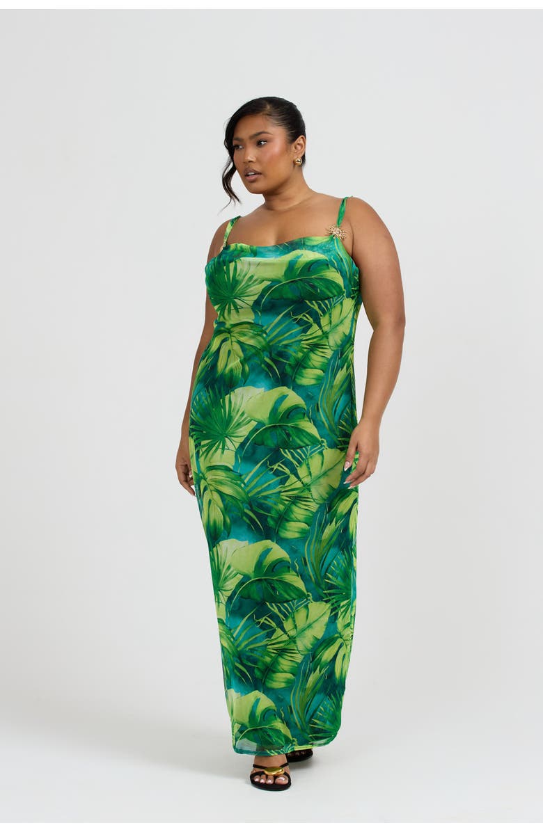 FASHION-SZN CURVE Print Trim Maxi Dress, Alternate, color, Green