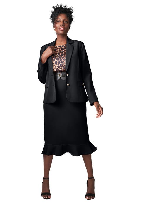 2-Piece Stretch Crepe Peplum Skirt Suit (Plus Available)