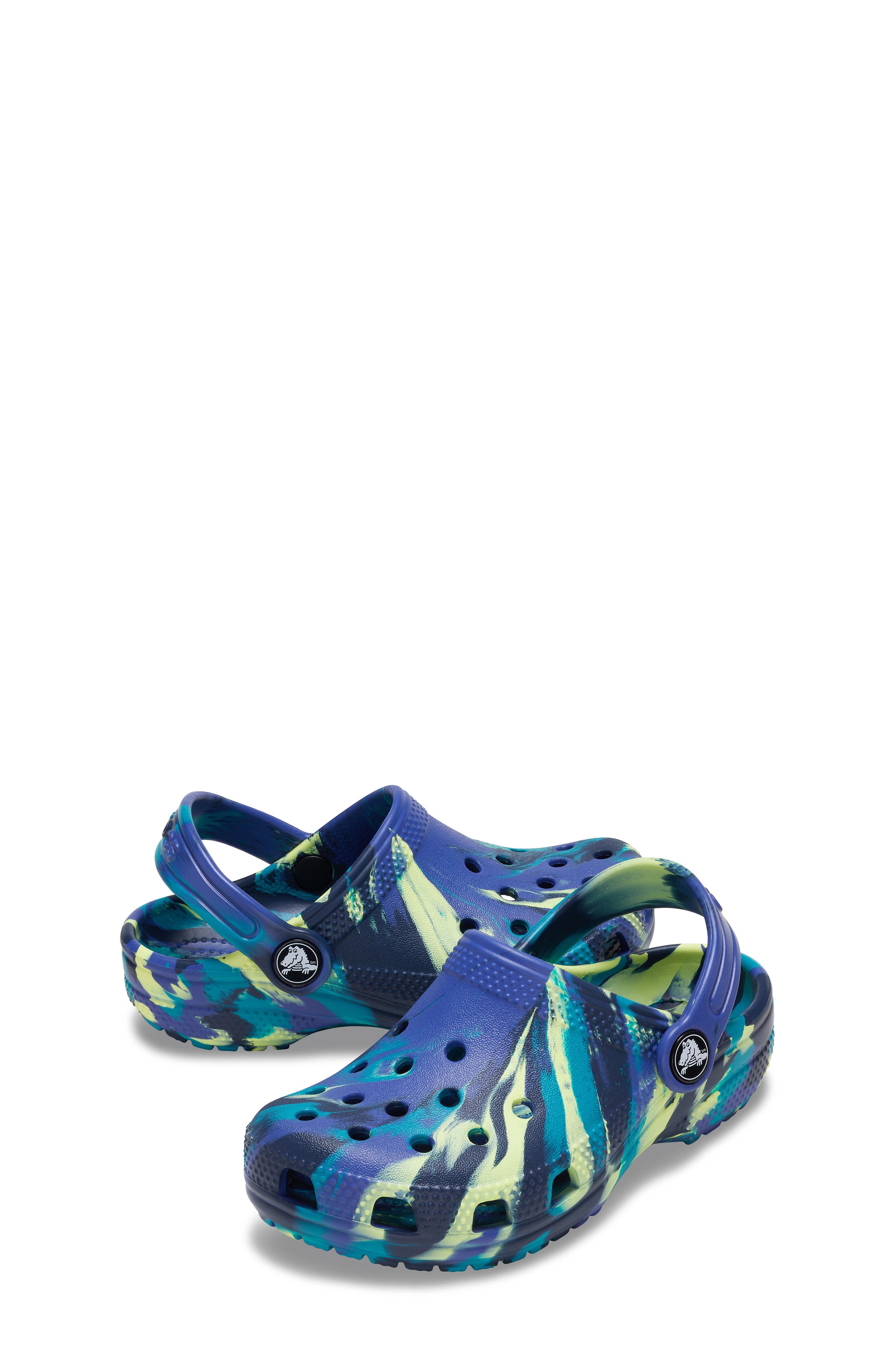 CROCS Kids' Classic Marbled Clog, Alternate, color, Navy/Turbo Teal
