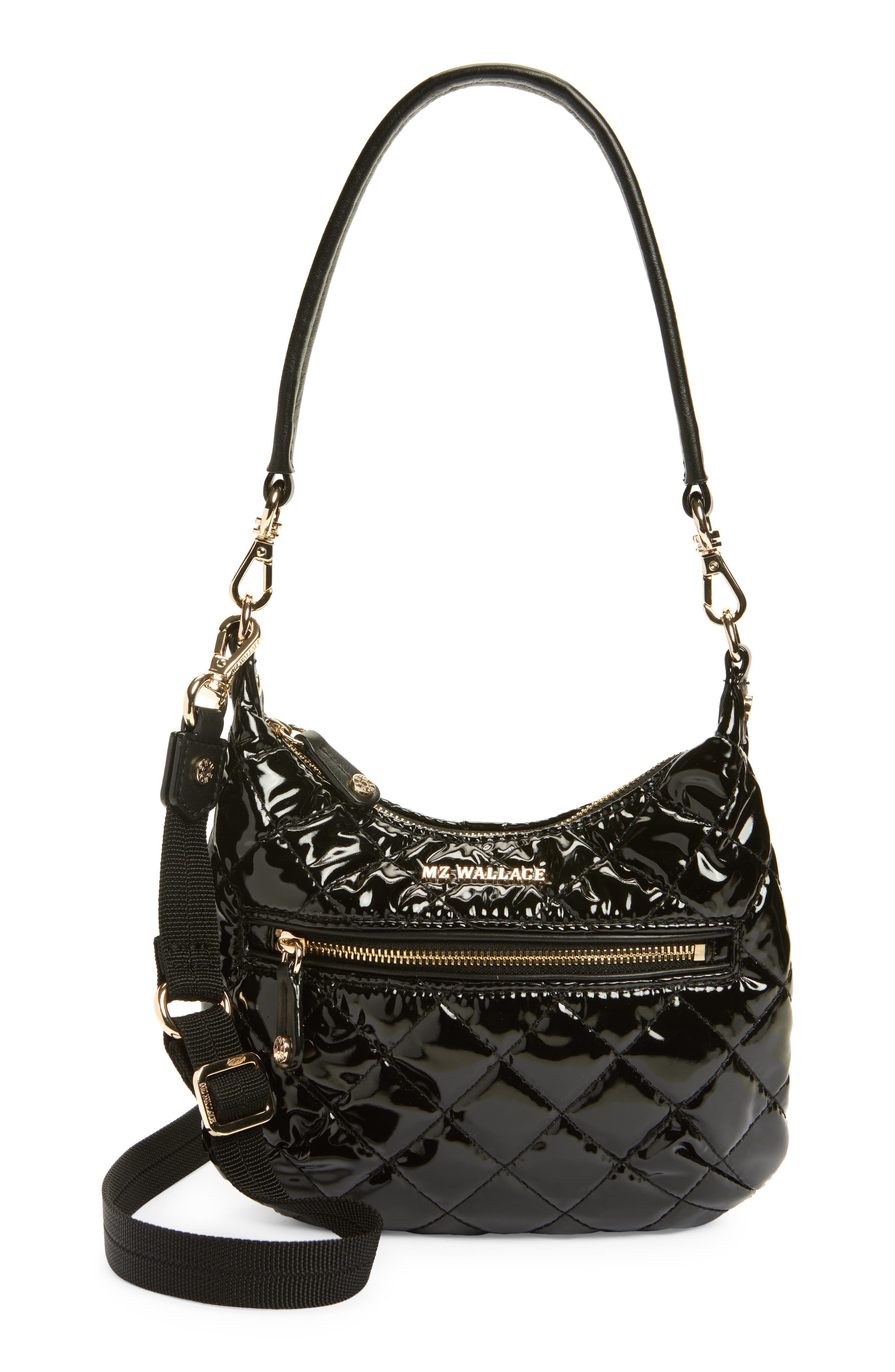 MZ Wallace Mini Crosby Sienna Quilted Nylon Shoulder Bag, Main, color, Black Lacquer