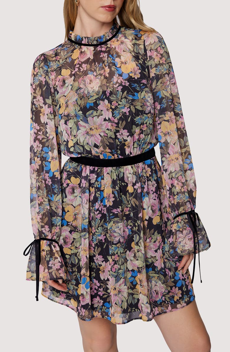 Lost + Wander Sweet Meadown Floral Long Sleeve Minidress, Alternate, color, Black Multi Floral