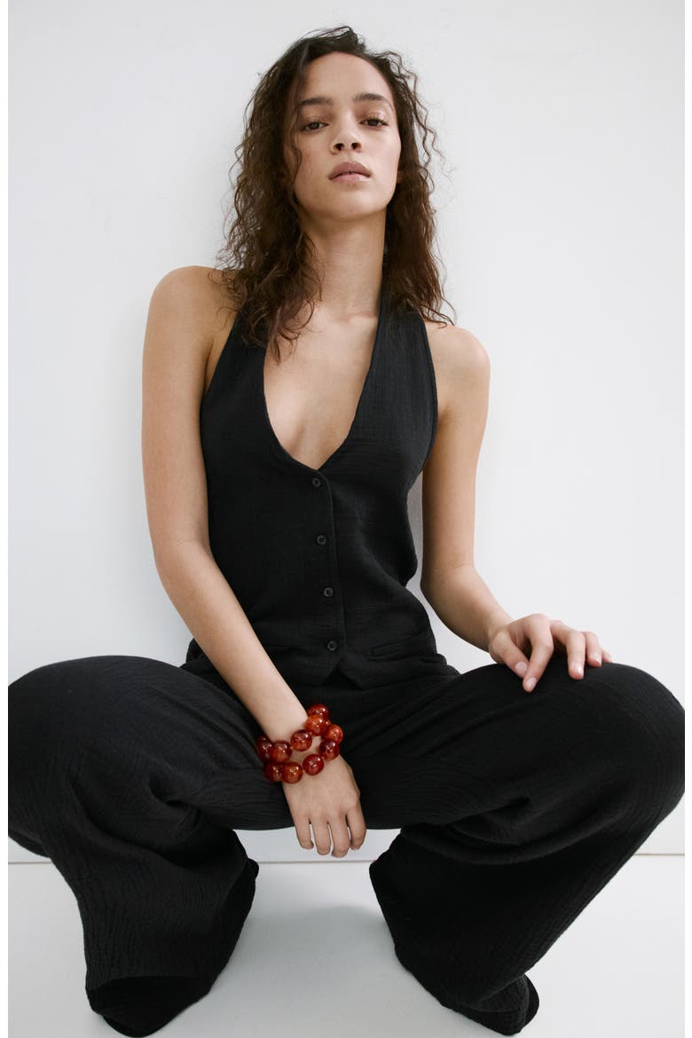 Gauze Halter Top, Alternate, color, BLACK