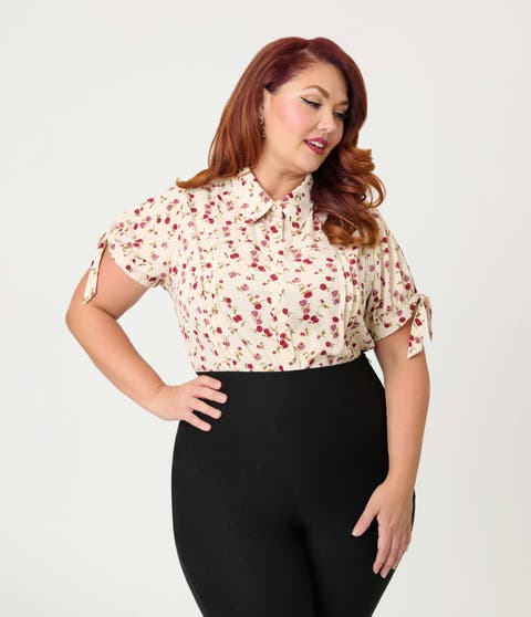 Plus Size 1950s Tie Cuff Blouse