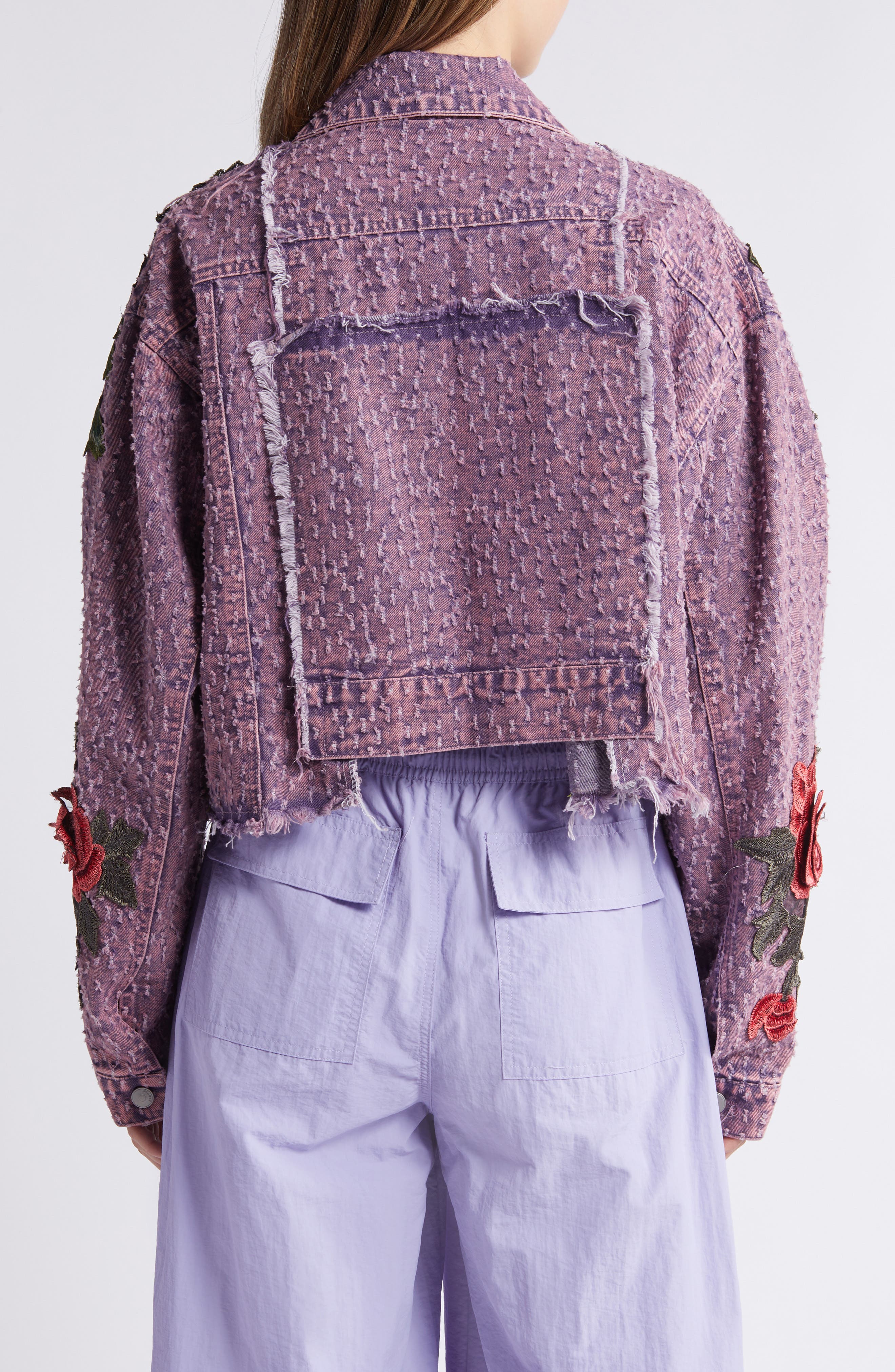 Bloom Floral Applique Texture Denim Jacket - image 2