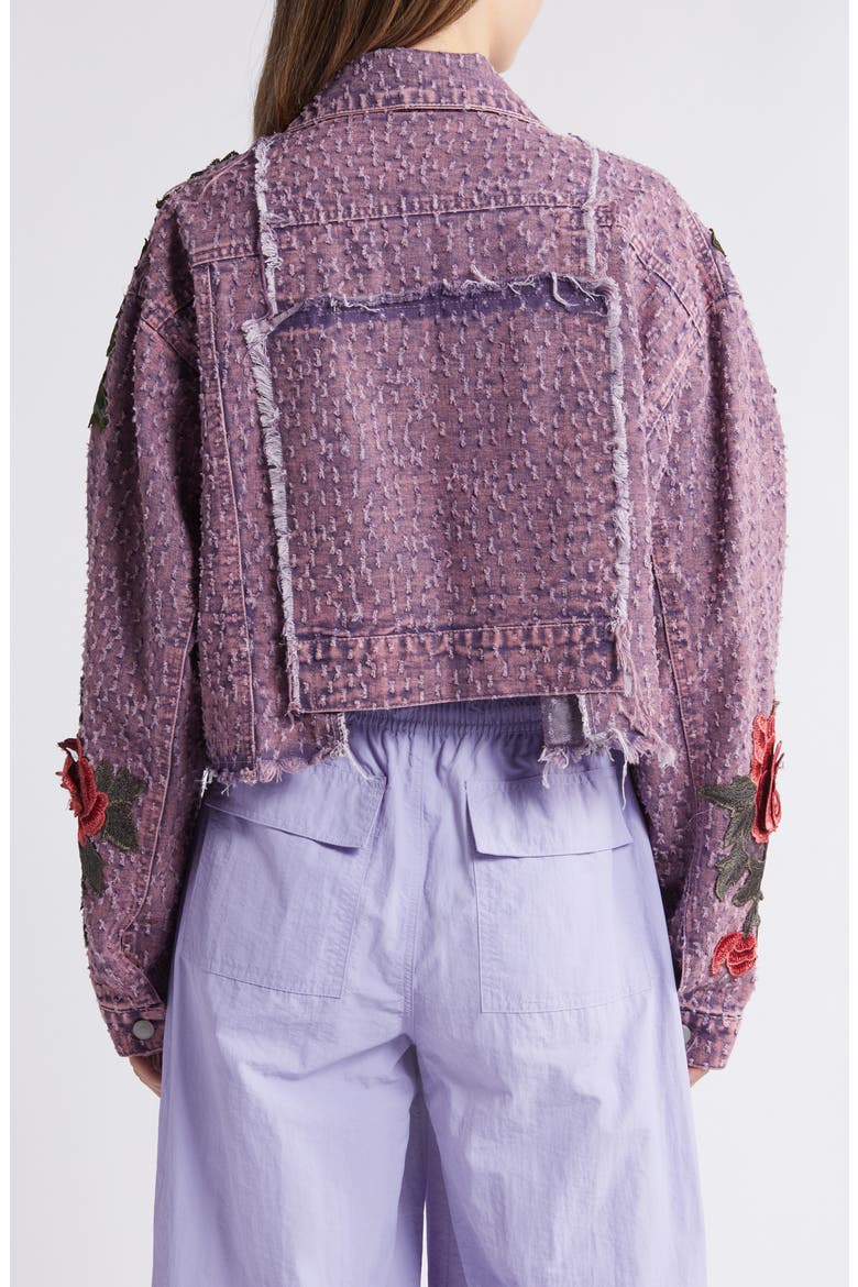 Bloom Floral Appliqué Texture Denim Jacket, Alternate, color, PURPLE