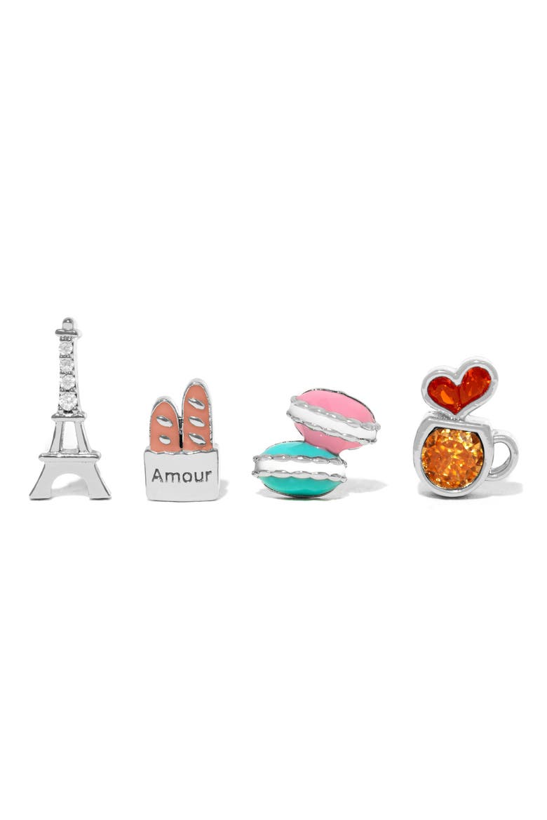 Cafe de Paris Set of 4 Assorted Single Stud Earrings, Main, color, SILVER