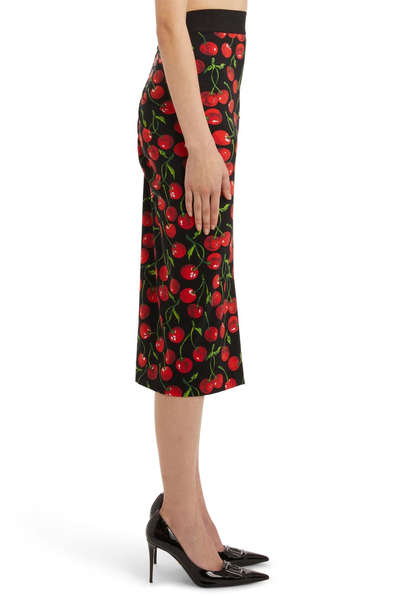 Cherry Print Column Skirt, Alternate, color, BLACK PRINT