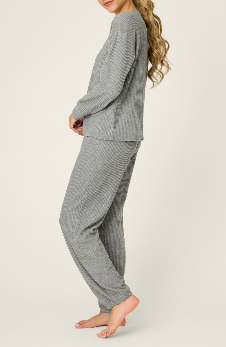PJ Salvage Fireside Sparkle Waffle Knit Pajamas, Alternate, color, Heather Charcoal