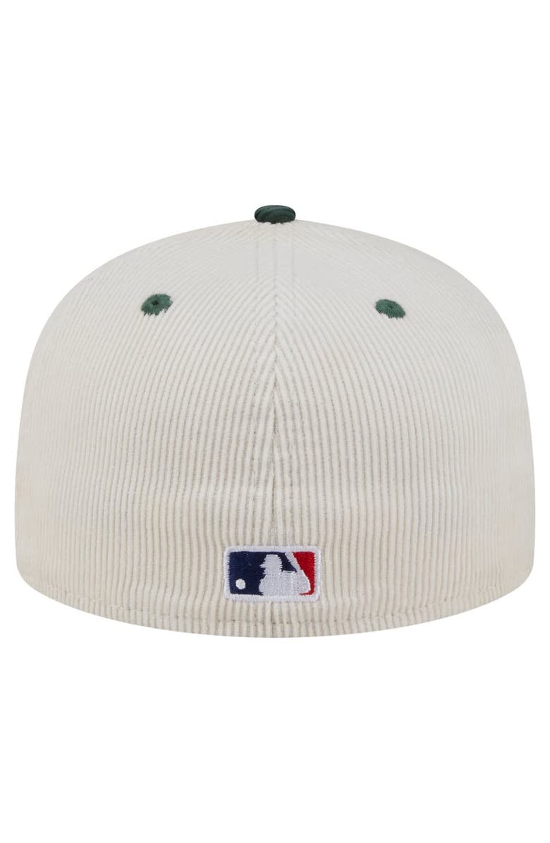 New Era Men's New Era Cream/Dark Green Athletics Two-Tone Corduroy 59FIFTY Fitted Hat, Alternate, color, 
