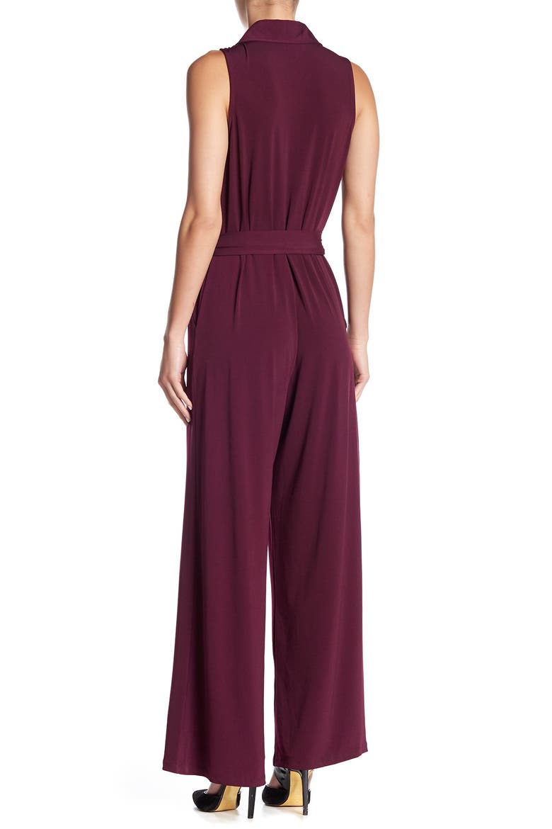 Solid Tie Waist Jumpsuit, Alternate, color, MALBEC