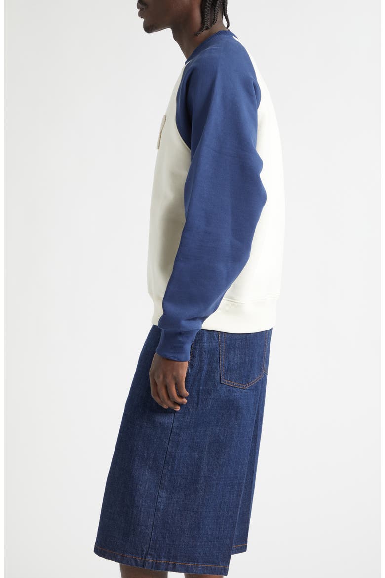 Ami de Coeur Boxy Colorblock Baseball Sweatshirt, Alternate, color, BLANC CREME/ ENCRE