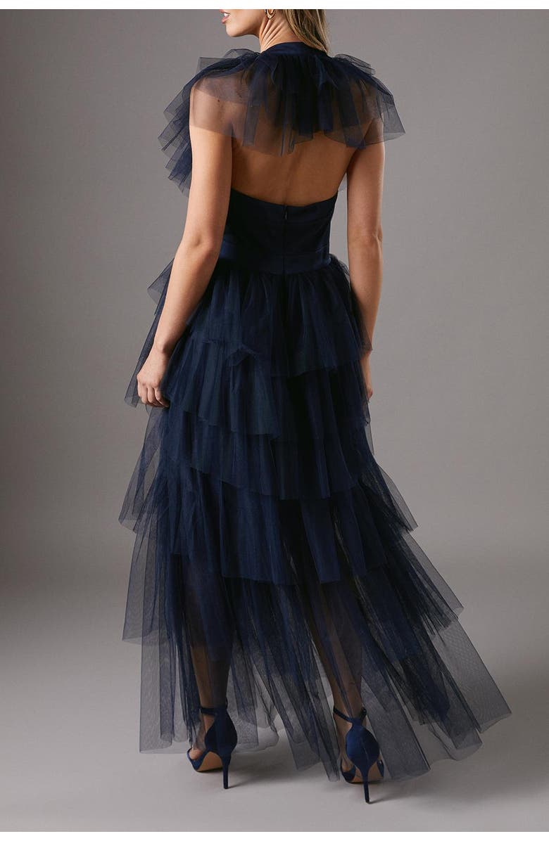 Coast Mesh V-Neck Halter Tiered Maxi Dress, Alternate, color, Navy