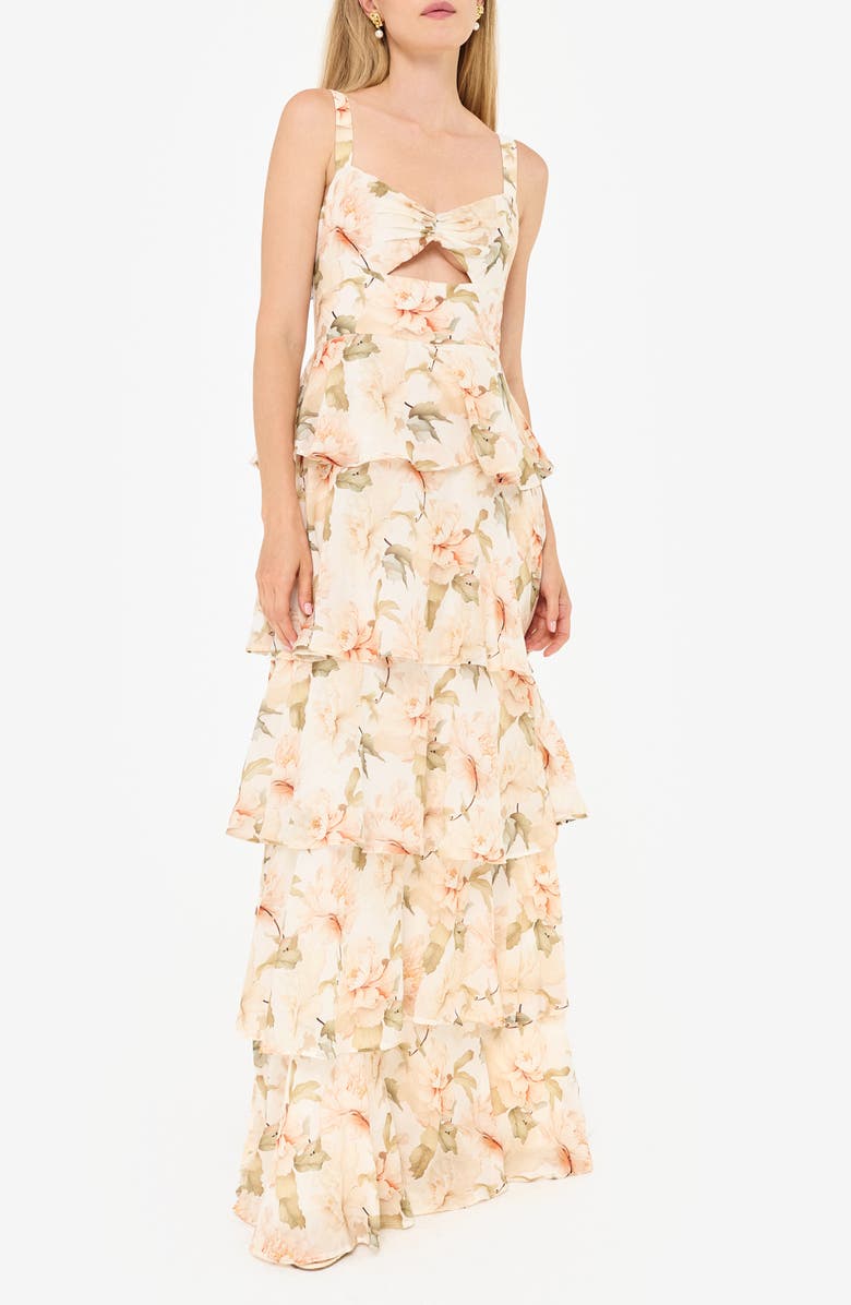 CAMI NYC Philipa Floral Cutout Detail Tiered Ruffle Cotton & Silk Dress, Main, color,