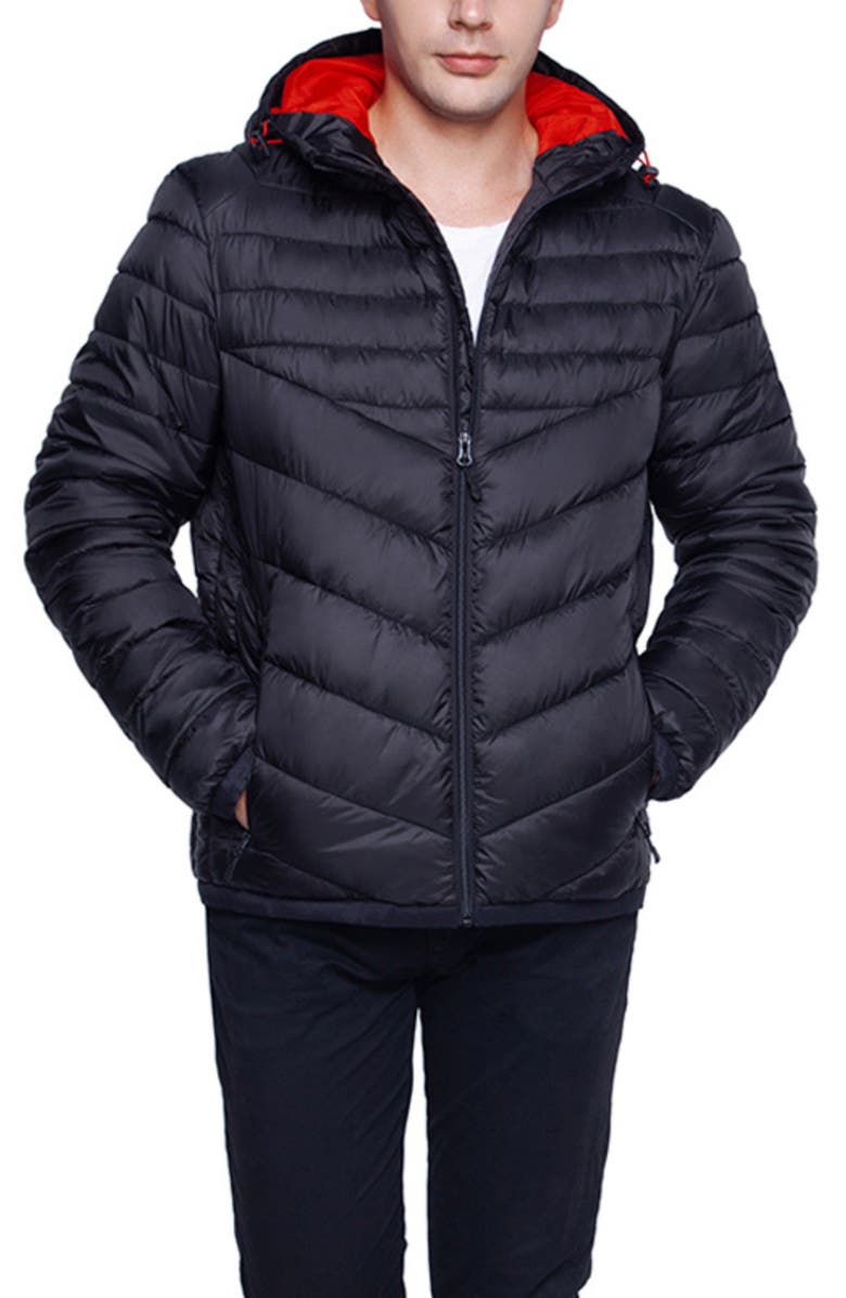 Rokka&Rolla Lightweight Quilted Hooded Puffer Jacket, Main, color, Very Black