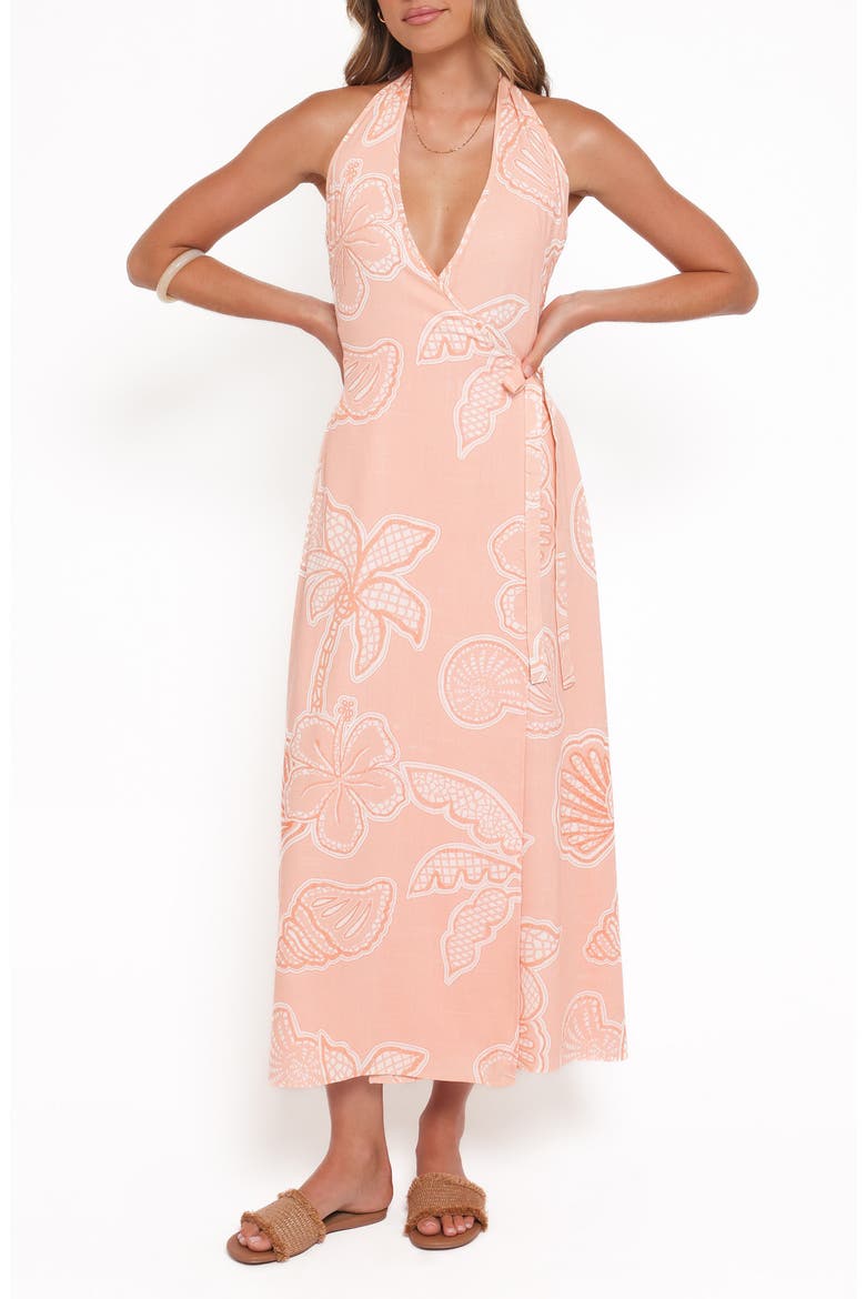 Sierra Midi Halter Dress, Main, color, PEACH FLORAL