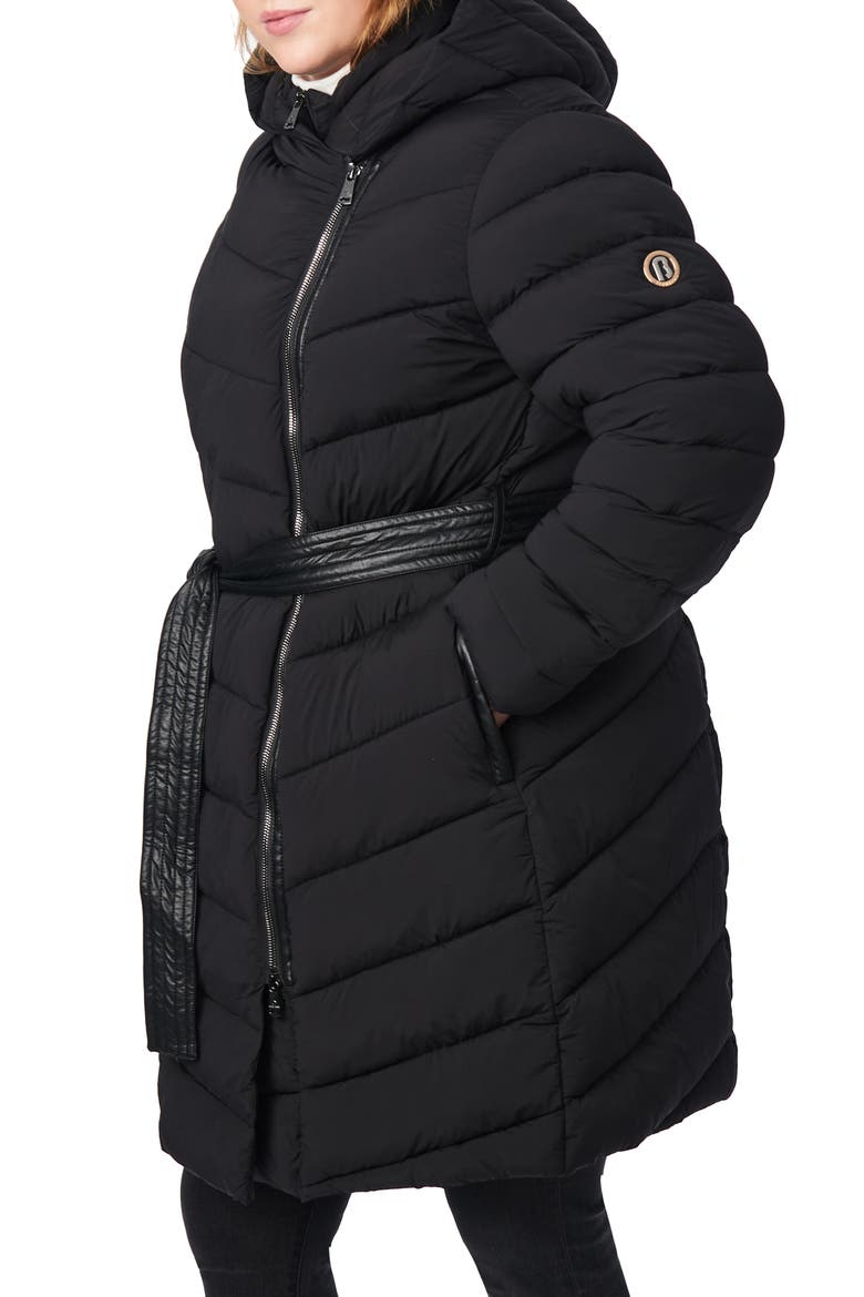 Asymmetrical Zip Belted Puffer Coat, Alternate, color, BLACK