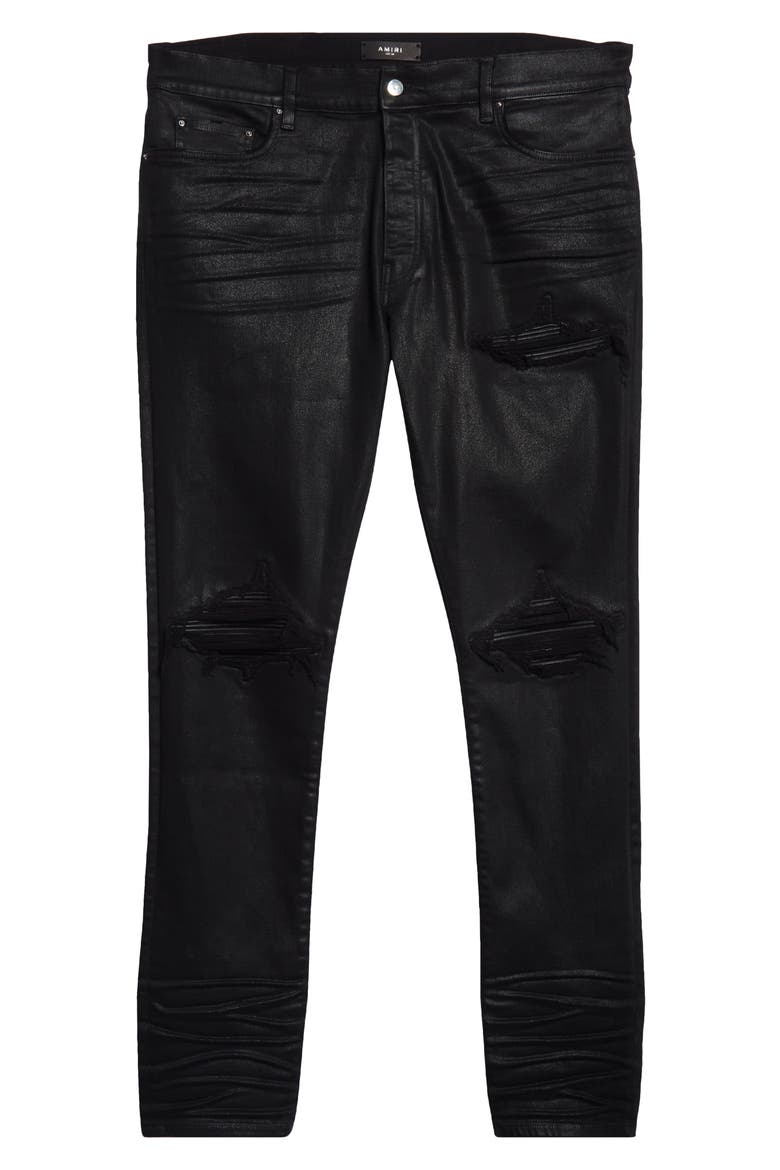 MX1 Leather Patched Distressed Waxed Jeans, Alternate, color, BLACK
