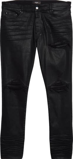 AMIRI MX1 Leather Patched Distressed Waxed Jeans | Nordstrom