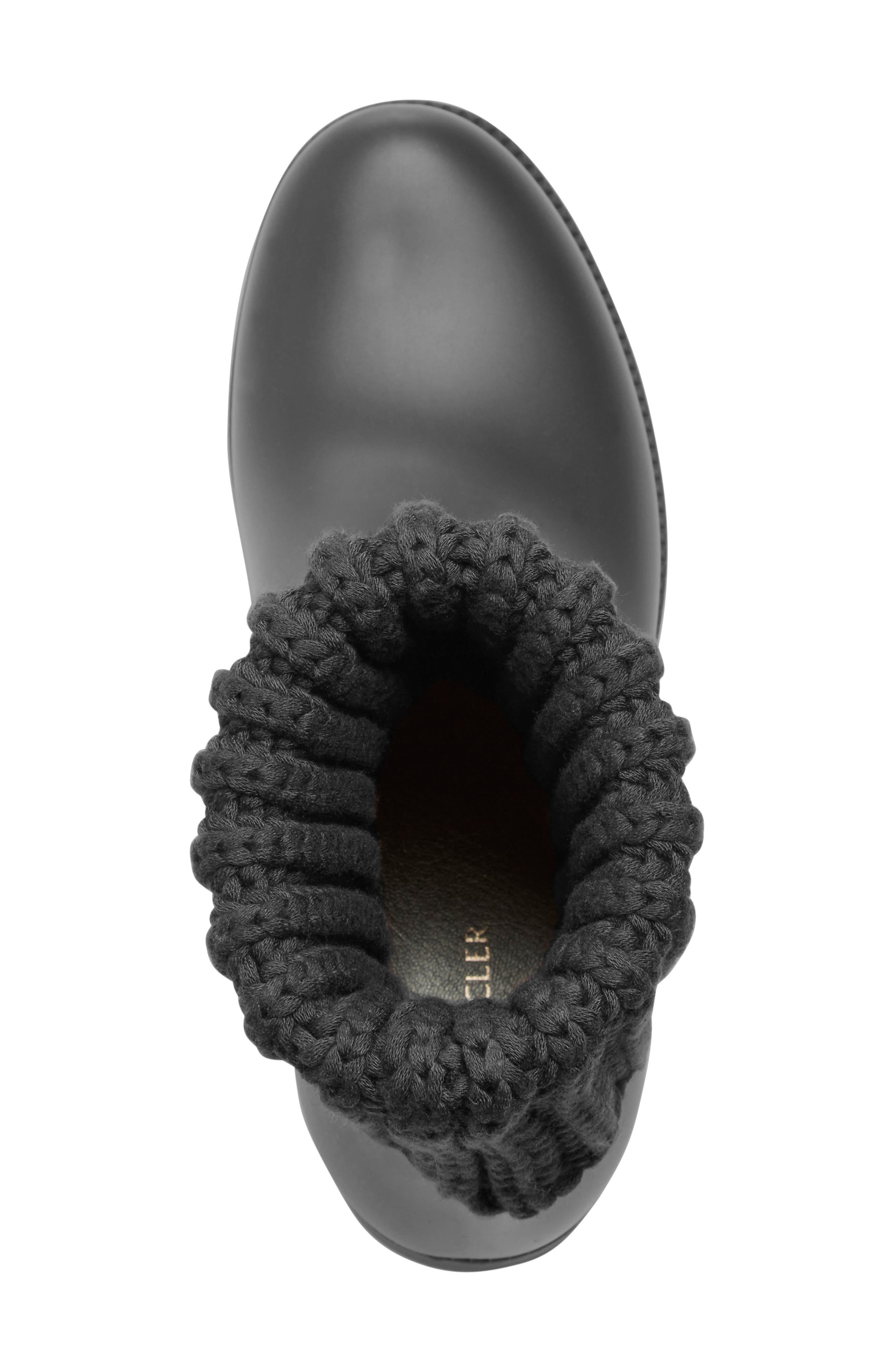 Moncler Ginette Knit Cuff Leather Rain Boot, Alternate, color, 