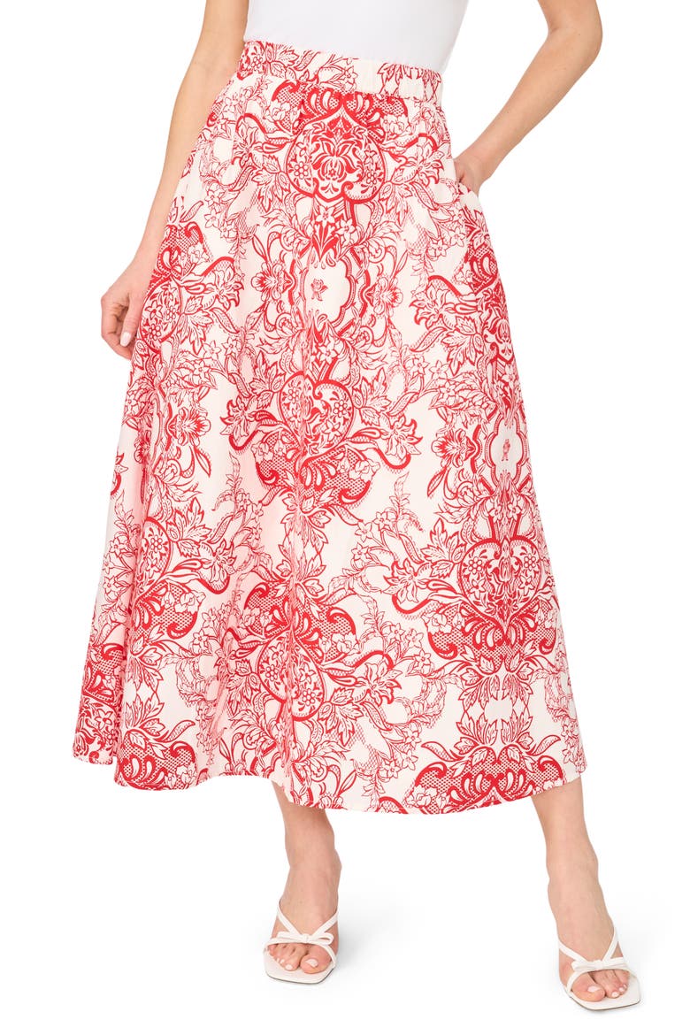 Floral Paisley Cotton Maxi Skirt, Main, color, CLASSIC CHERRY